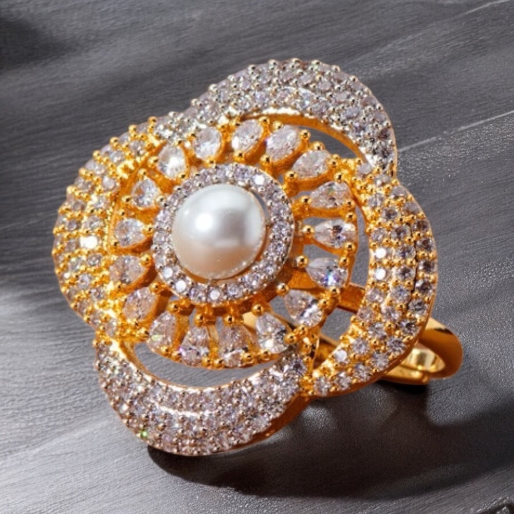 435618 Cz Adjustable Ring 2 Tone