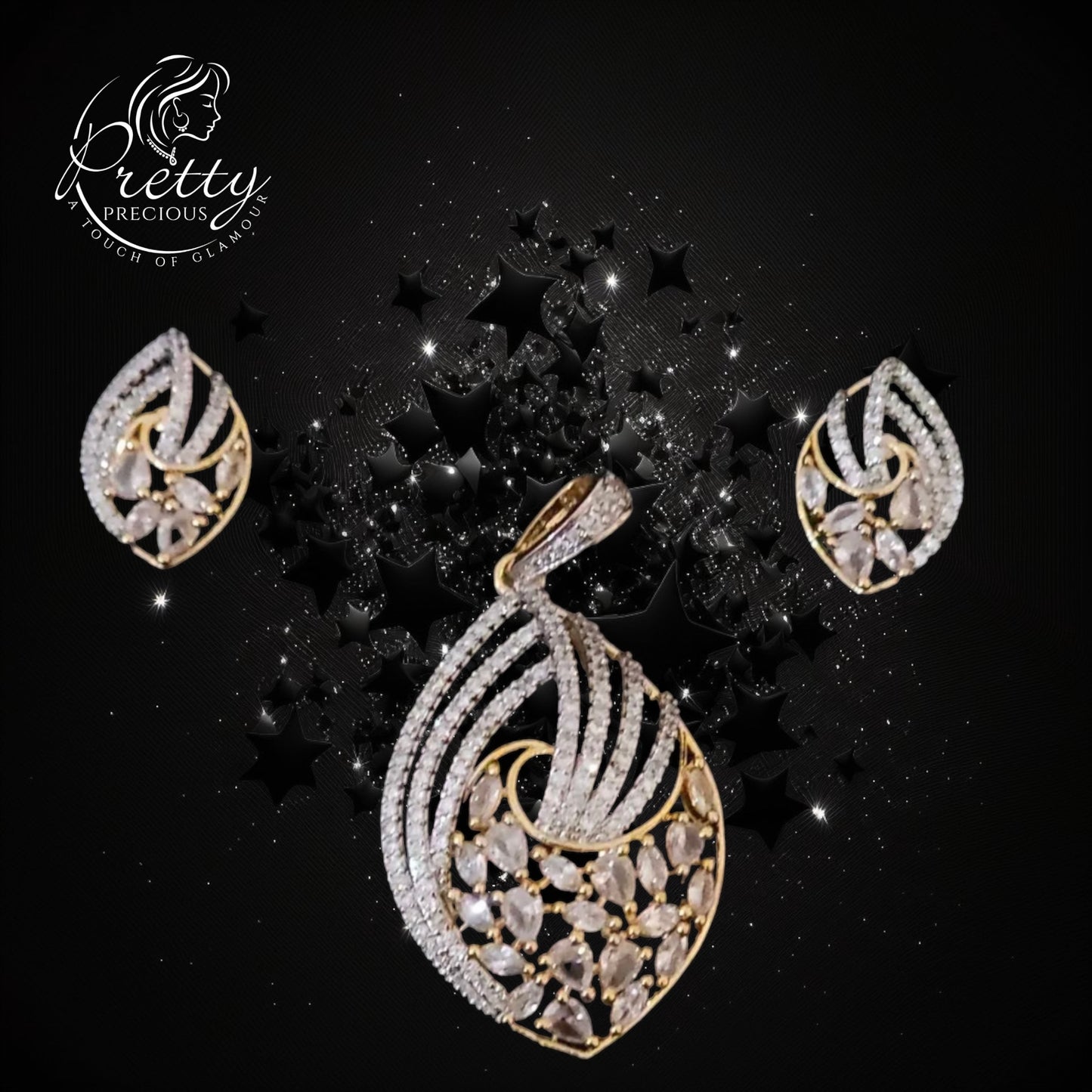 421945 Cz Classic Pendant Set With 2 Tone Plating