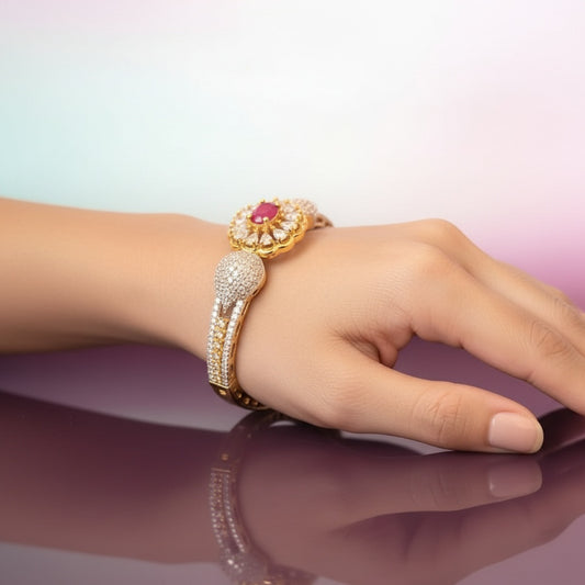 94259-KD Cubic Zirconia Classic Kada With Gold Plating-Ruby