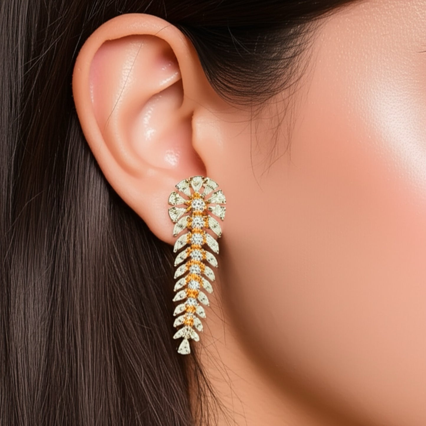 437569 CZ Earring With 2 Tone Rhodium Plating