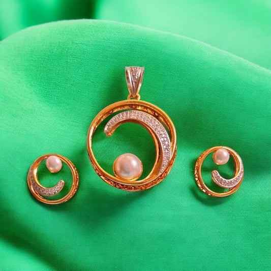 426634-American Diamond Delicate Pendant Set With Gold Plating-Moti