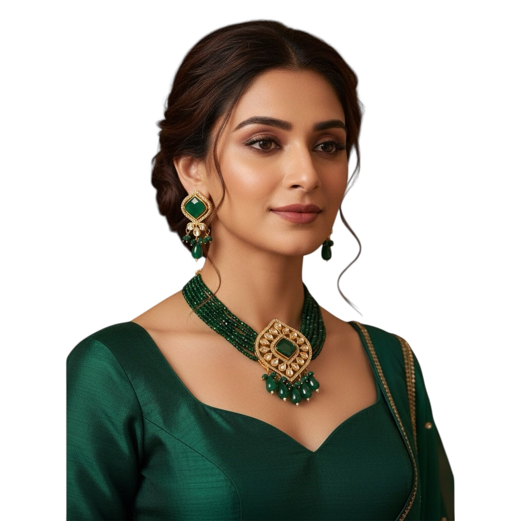 25850 Cz Delicate Necklace Green