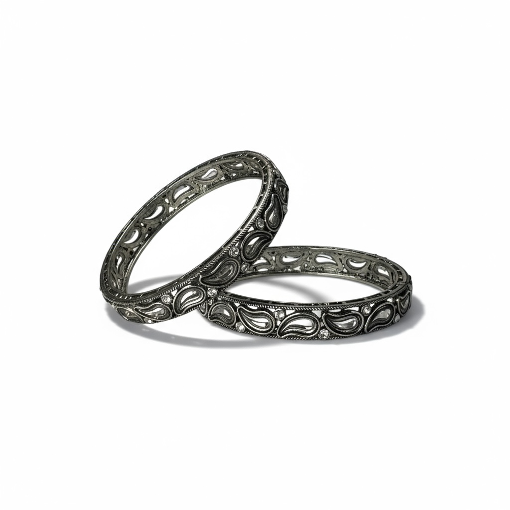 806868 Classic Bangles With Oxidised Plating-Size 2.4