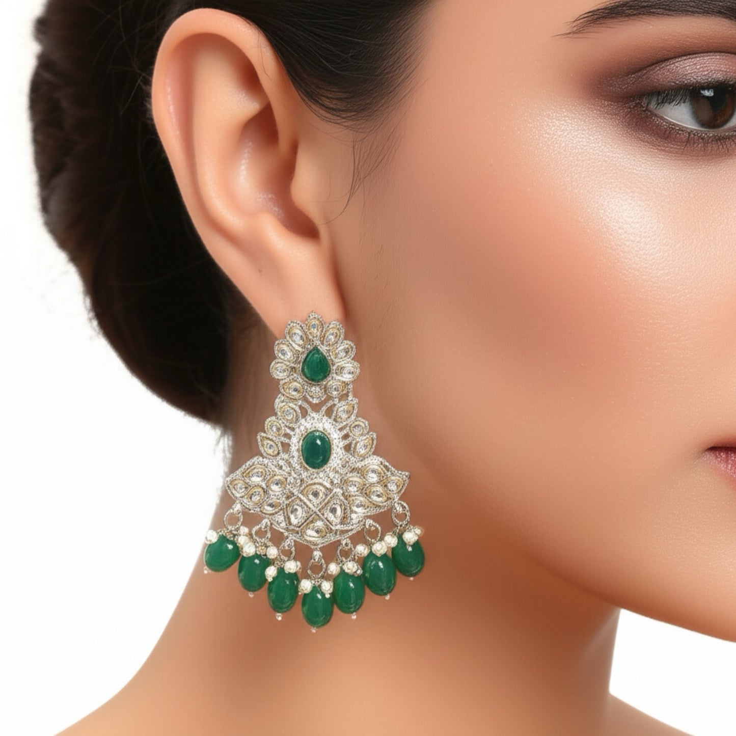 110162-Indo Western (Kundan) Earring-Green