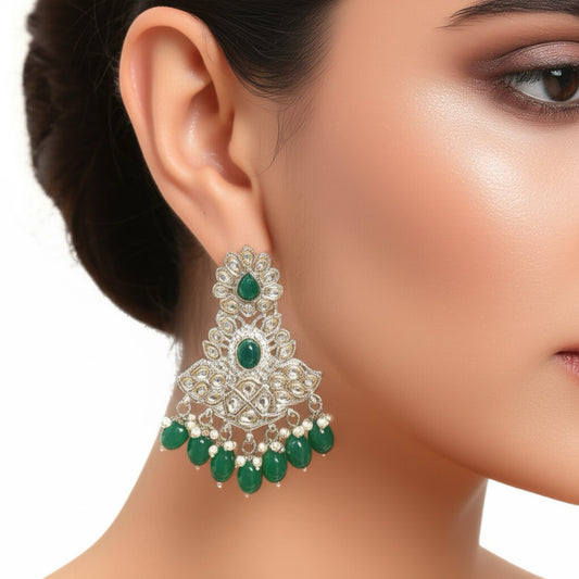 110162-Indo Western (Kundan) Earring-Green