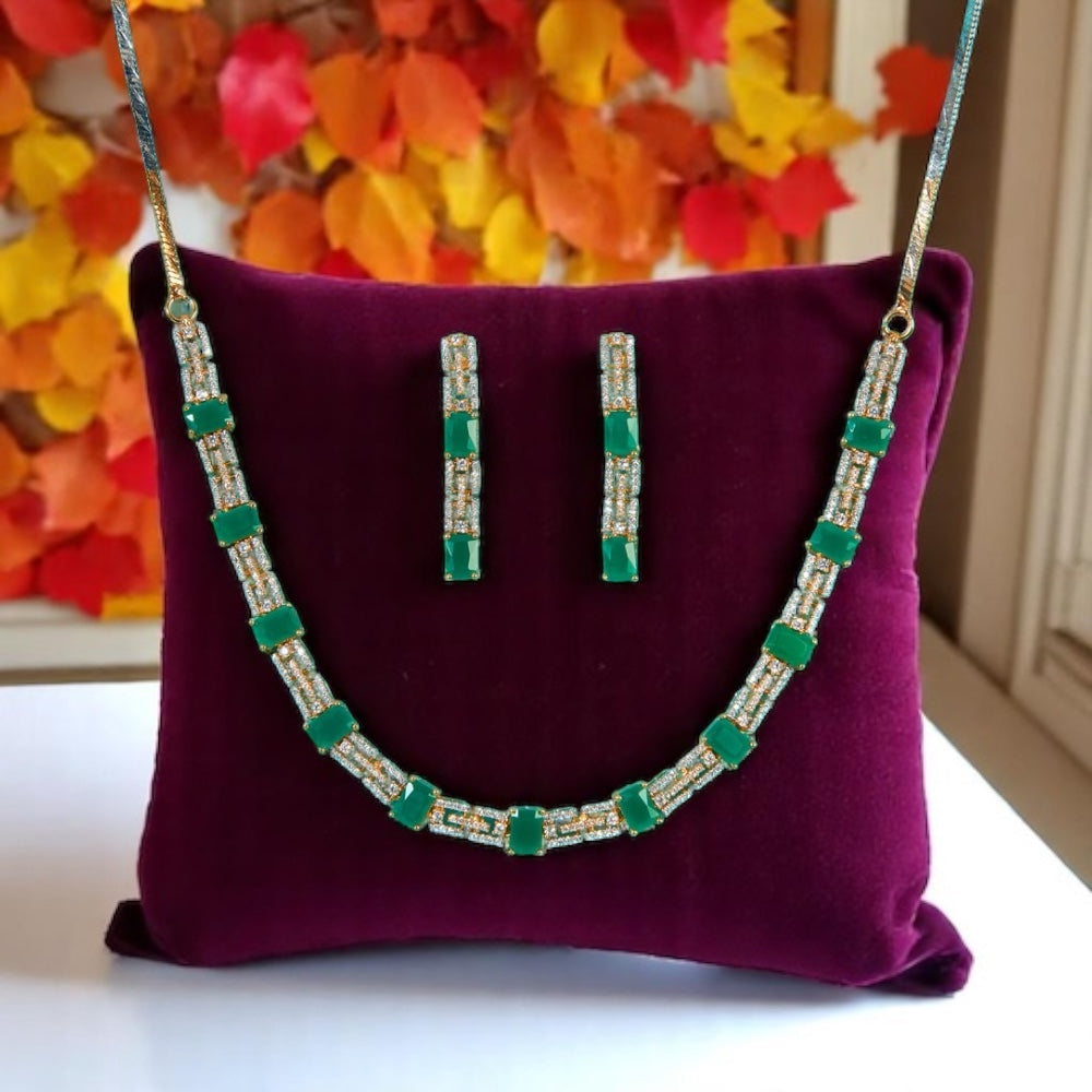 434777 Cz Delicate Necklace Green