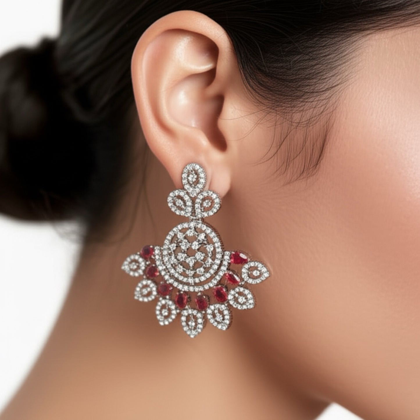 420228-R Earring With Rhodium Plating-Ruby