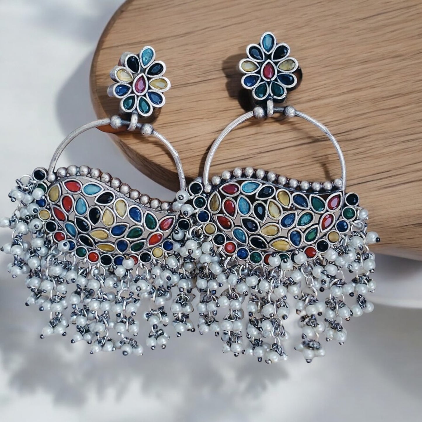 94999-ERO Pretty Precious Fashion Oxidised Silver Stylish Party Wear Earrings for Women and Girls-Multi