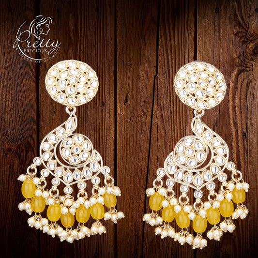 109626 Indo Western Delicate Earring With Gold Plating-Yellow