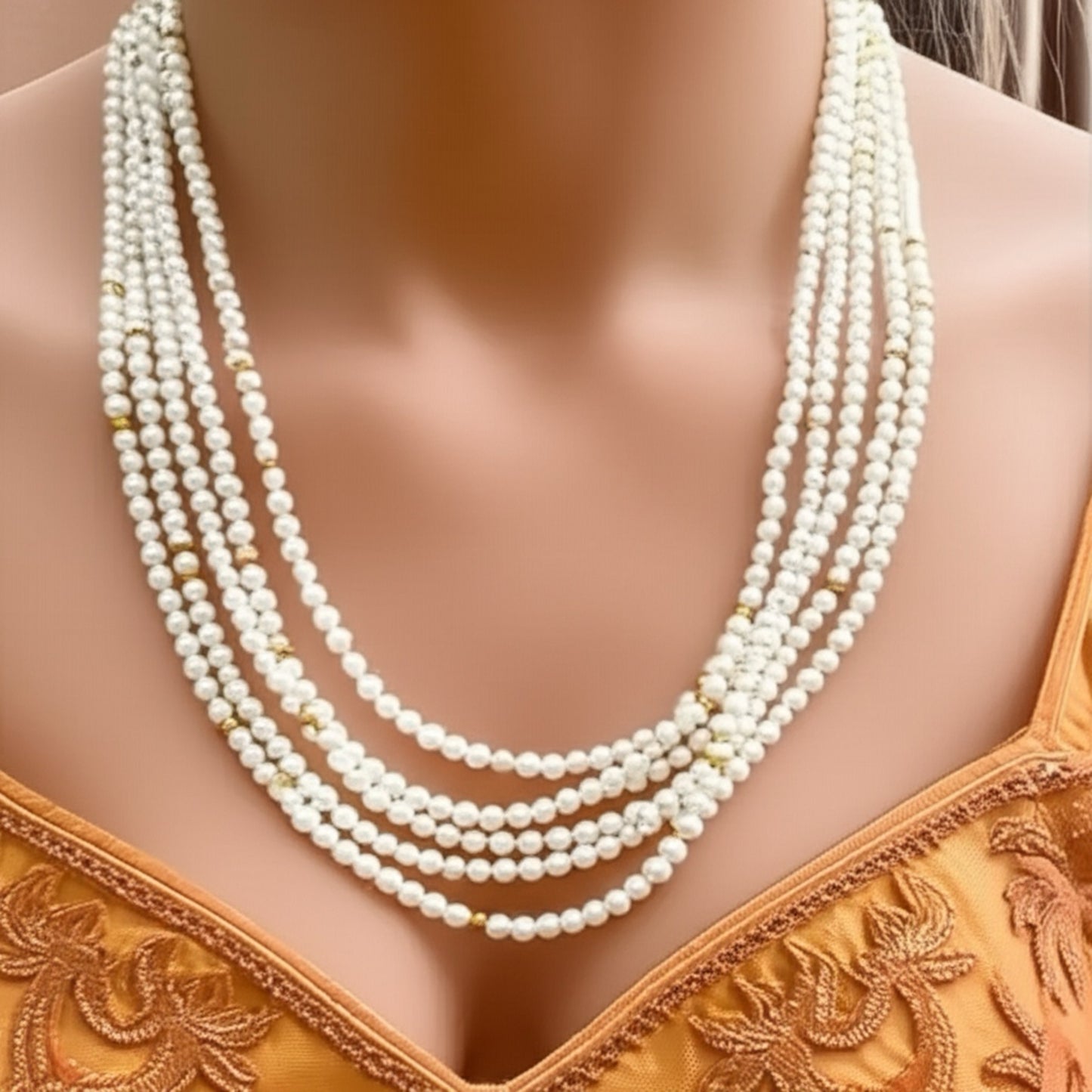 434380 Cz 5 Line Mala Necklace With Gold Plating