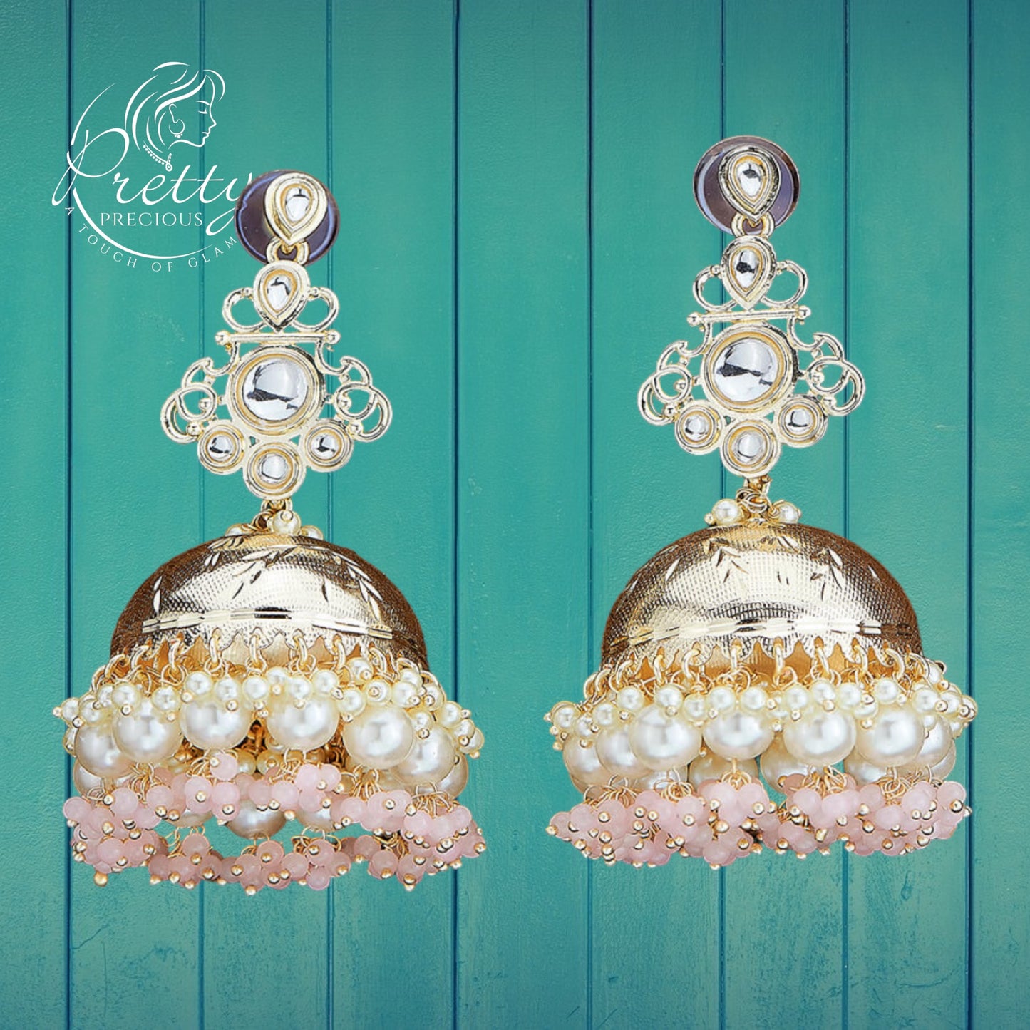 110744 Indo Western Moti Earring With Gold Plating-Lightpink