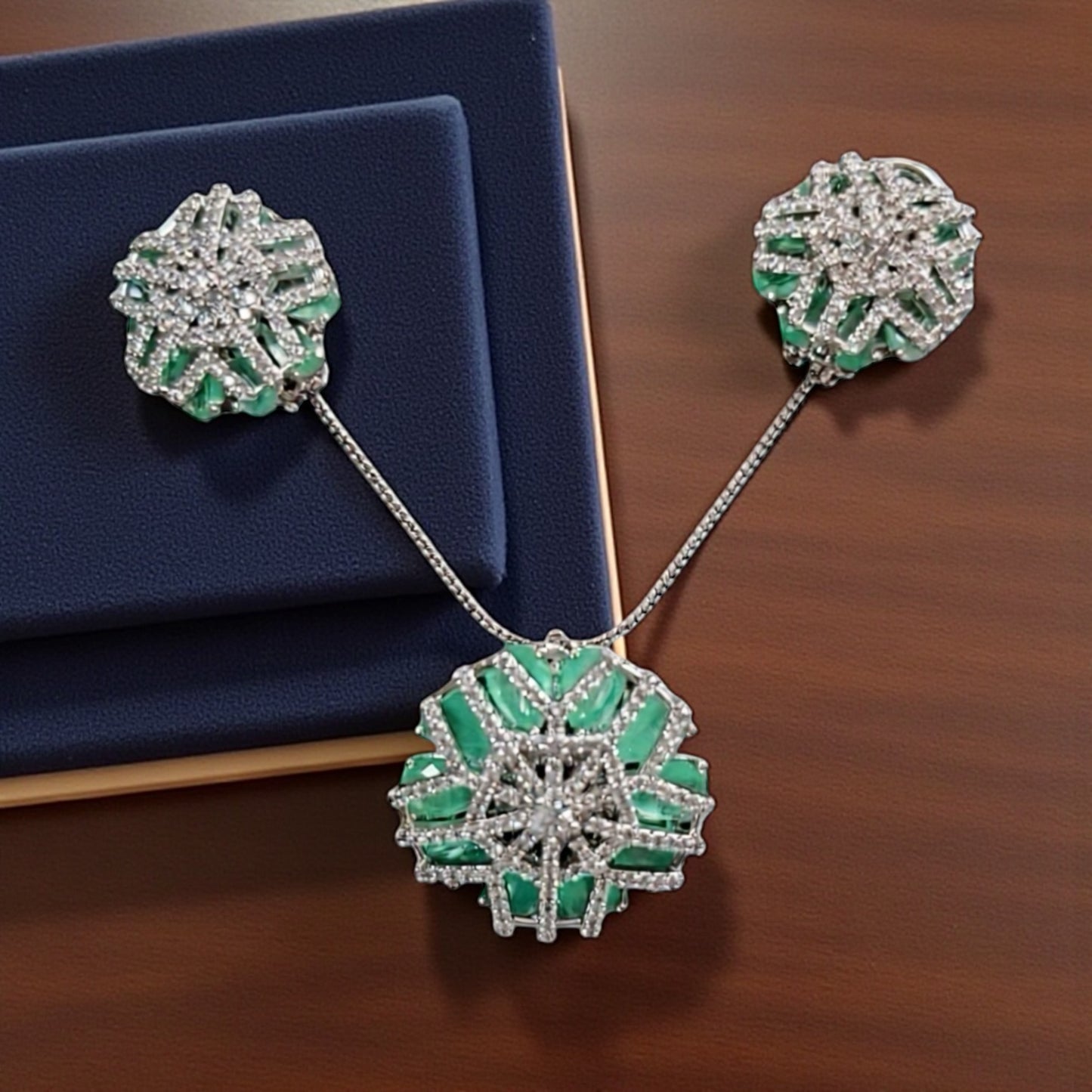 95659-PS-American Diamond Delicate Pendant Set With Rhodium Plating-Mint