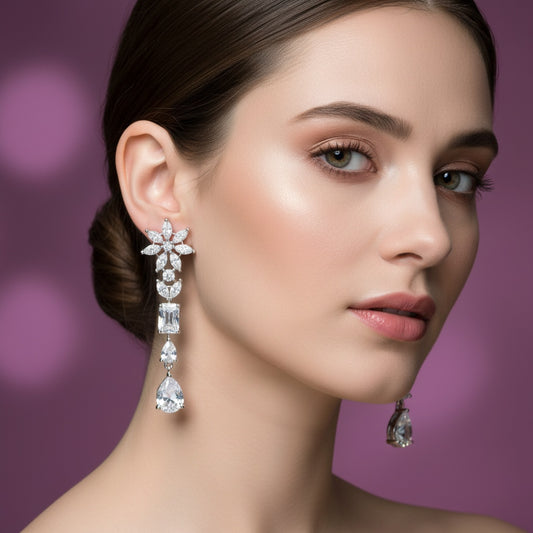 439577 Cz Classic Earring With Rhodium 2 Tone Plating-Silver