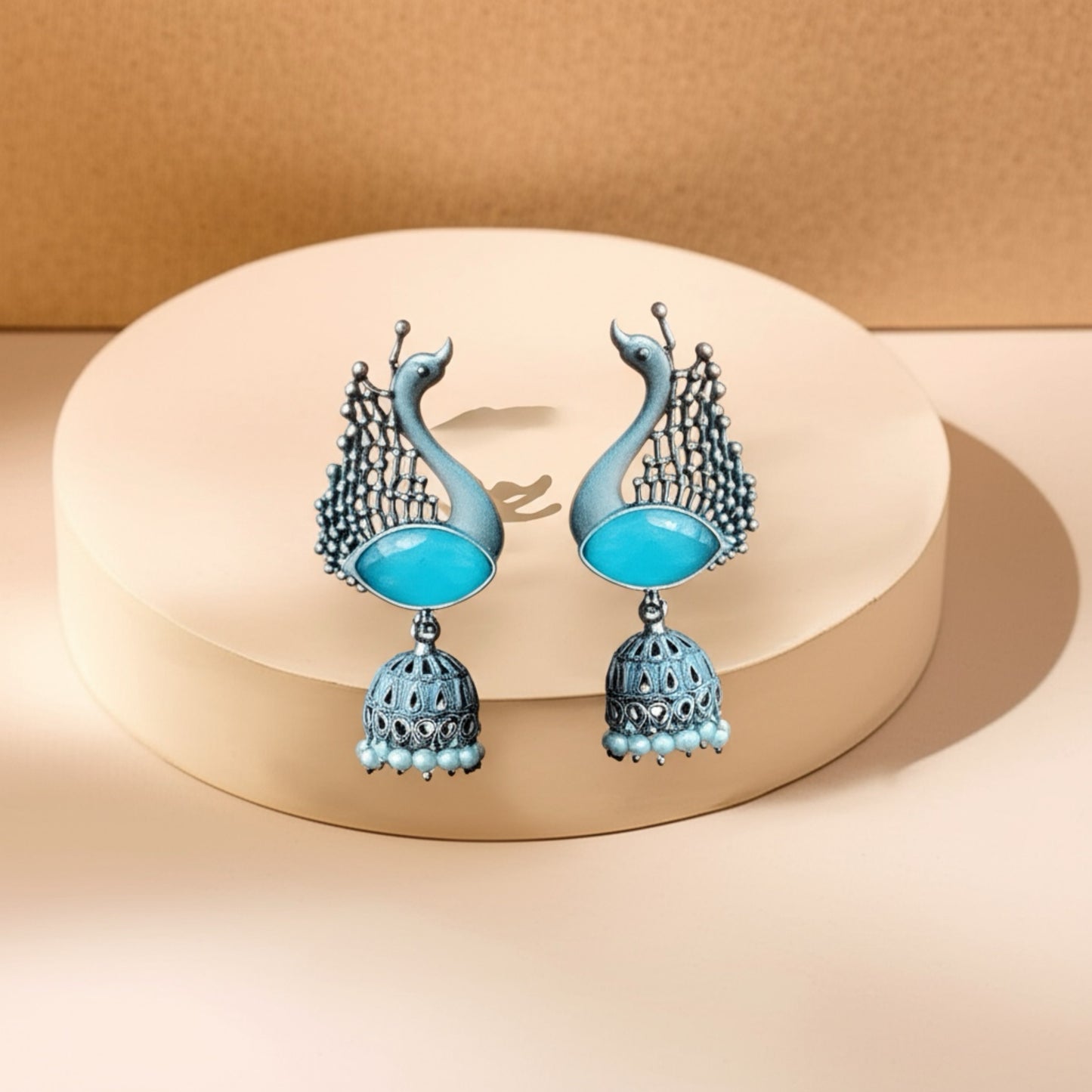92209-ERO Pretty Precious Fashion Oxidised Silver Stylish Party Wear Earrings for Women and Girls-Aqua
