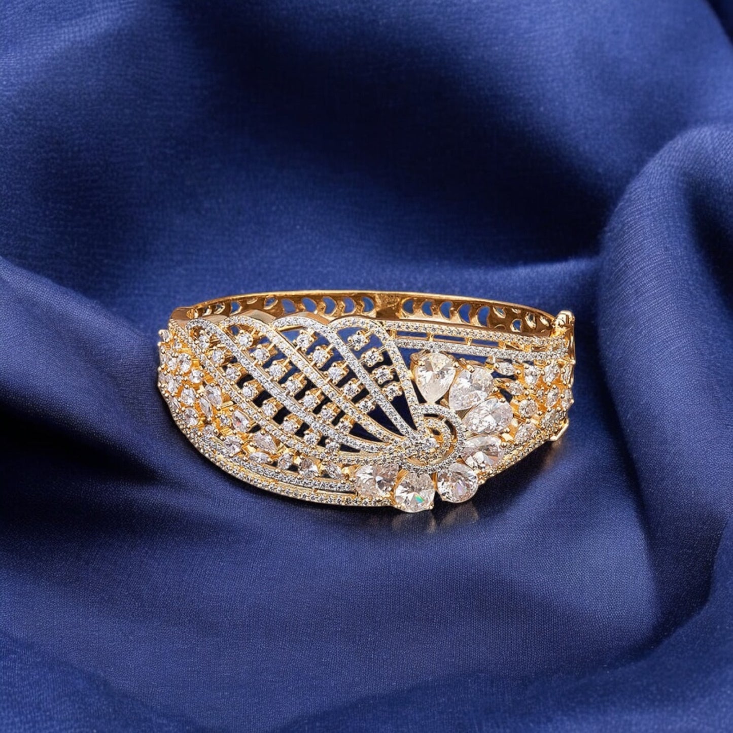 426027 Cubic Zirconia Broad Kada With 2 Tone Plating-White