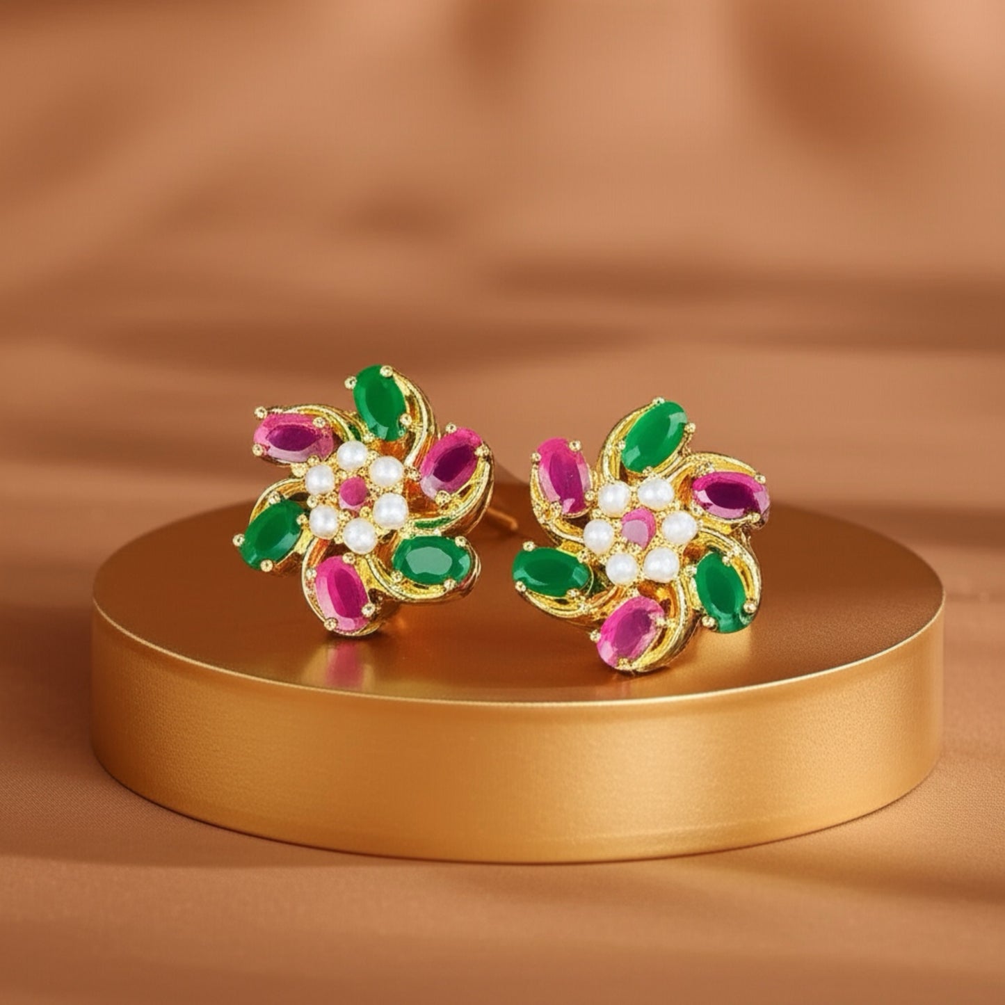 428425 Cz Moti Tops With Gold Plating-Ruby Green
