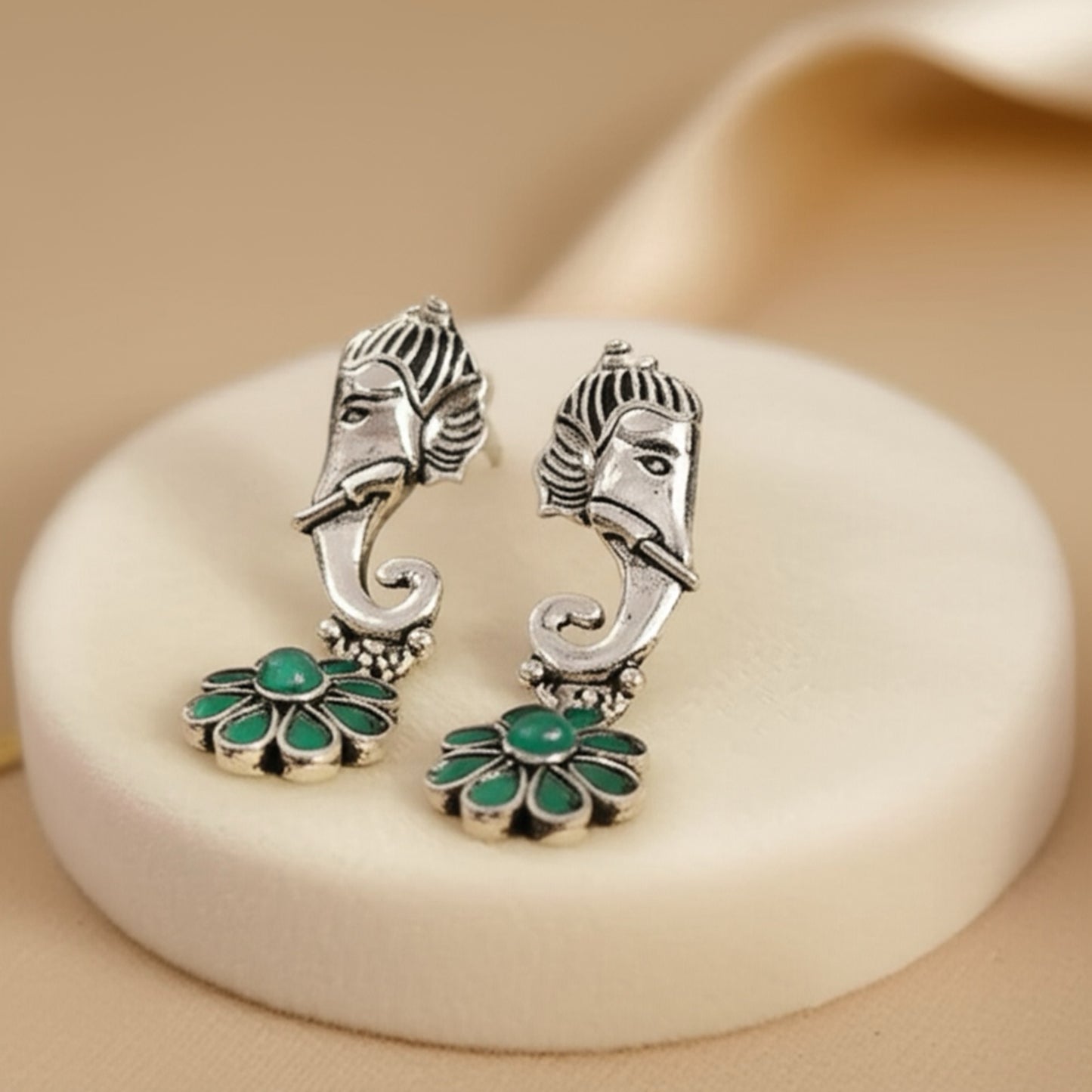 807448 Pretty Precious Fashion Oxidised Silver Stylish Party Wear Earrings for Women and Girls-Green