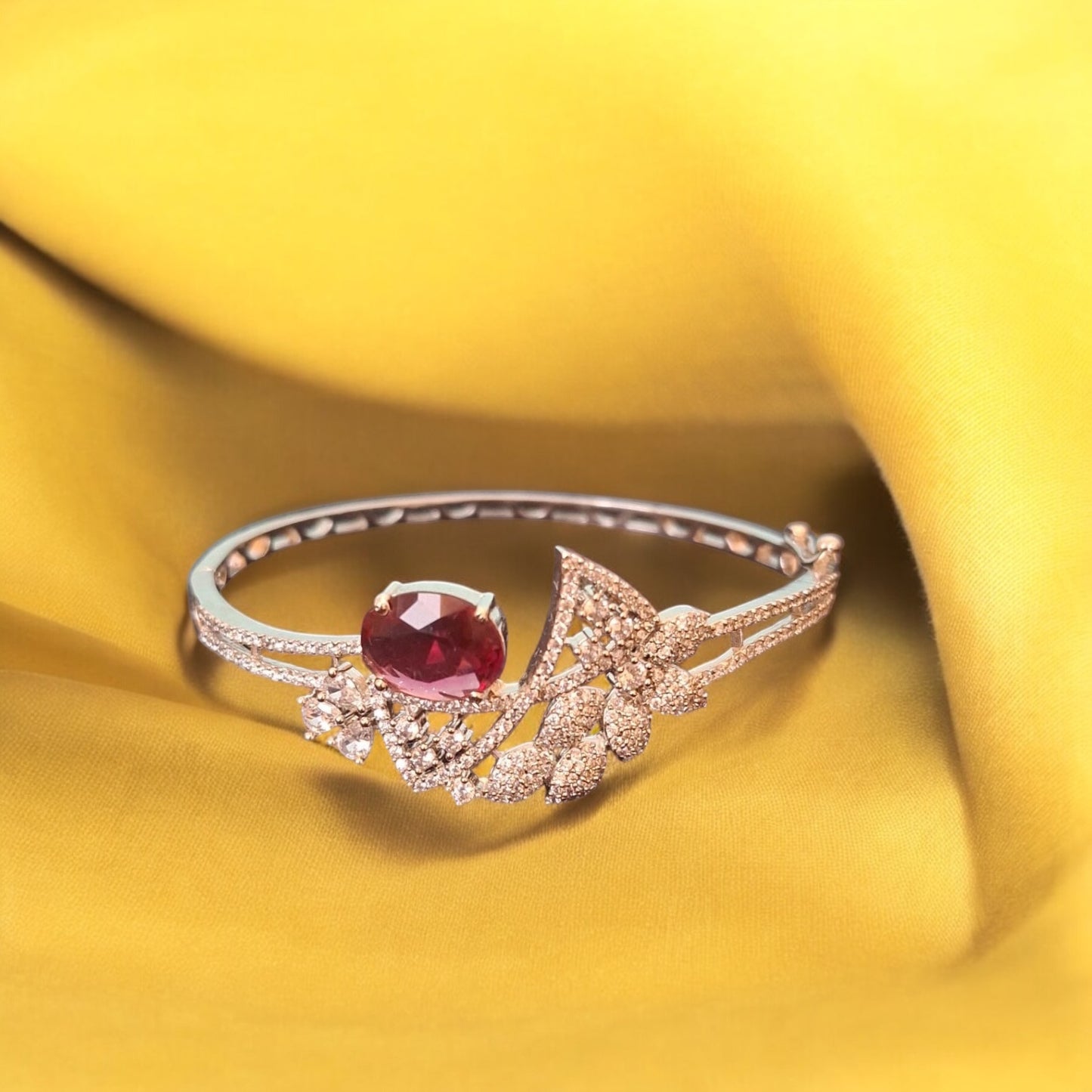 429369 Cubic Zirconia Classic Kada With Rhodium Plating-Ruby
