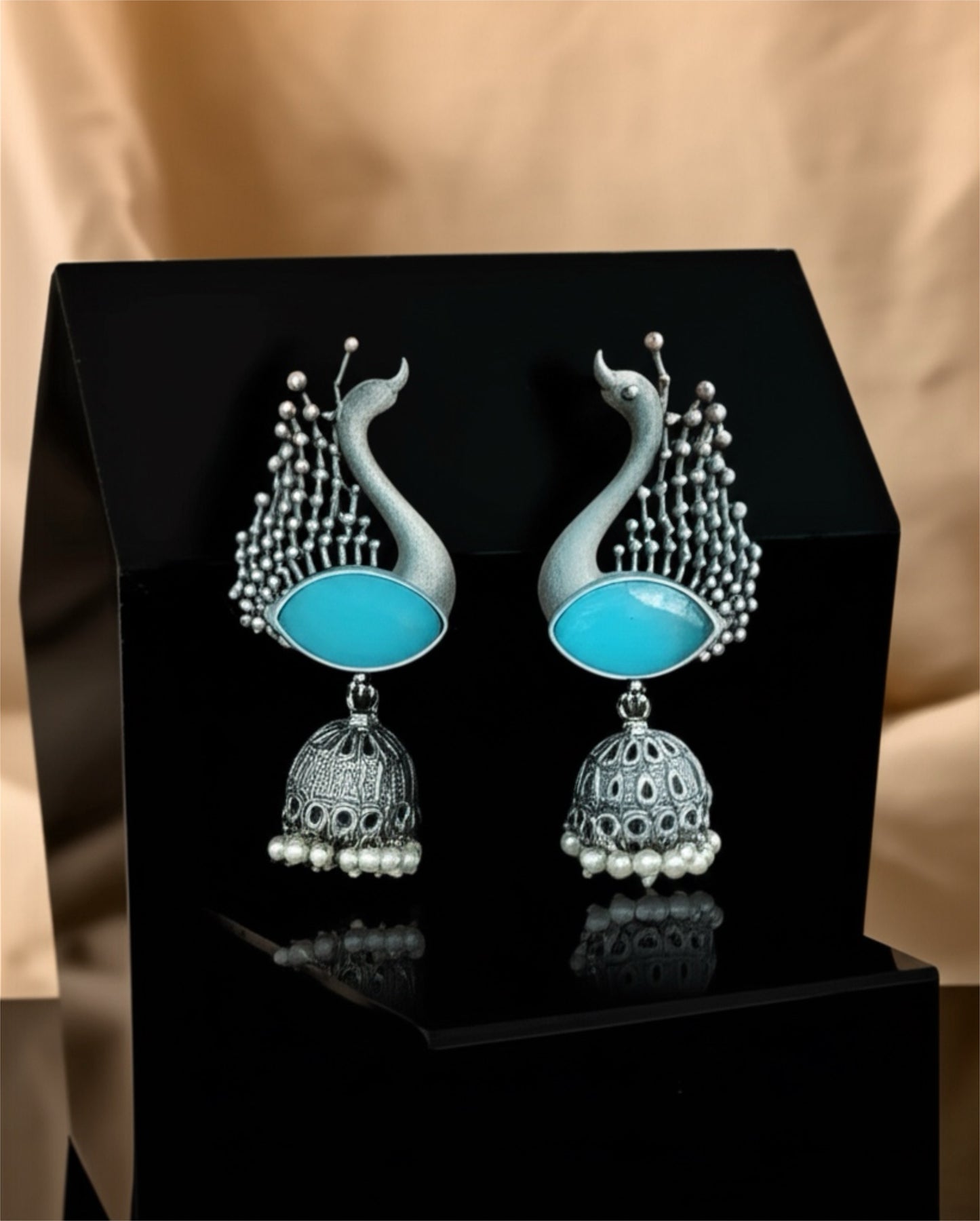 92209-ERO Pretty Precious Fashion Oxidised Silver Stylish Party Wear Earrings for Women and Girls-Aqua
