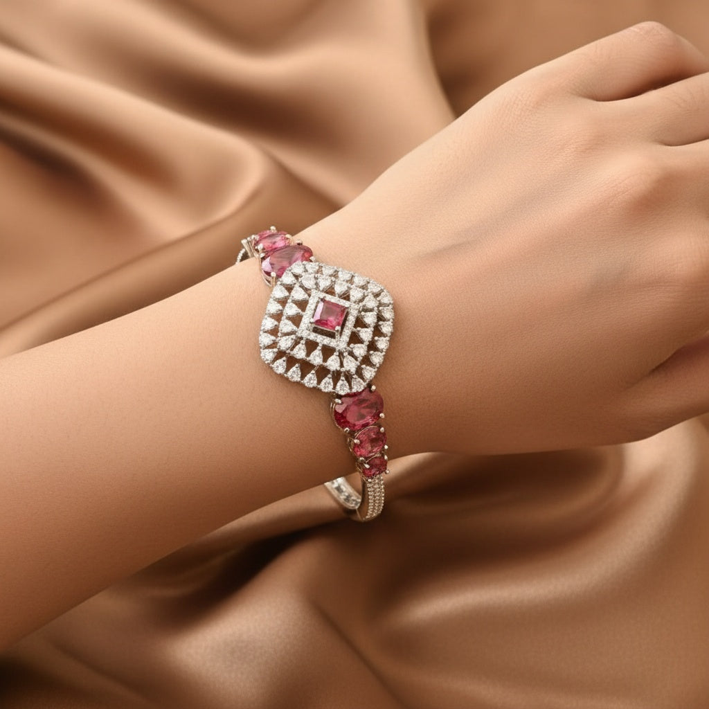 95109-KD Cubic Zirconia Classic Kada With Rhodium Plating-Ruby