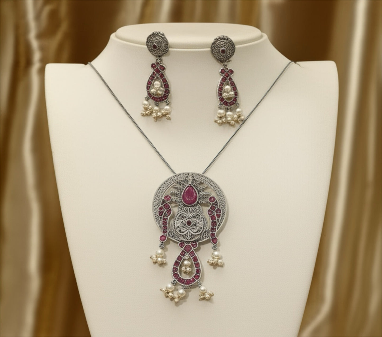 EOX35350 Pendant Set With Oxidized Plating-Ruby