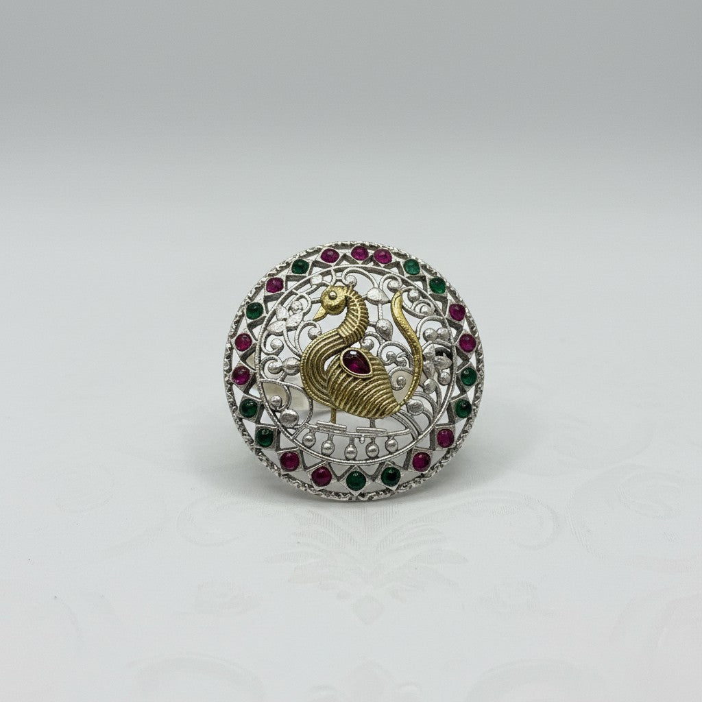 809588 Oxidised Adjustable Ring With 2 Tone Plating