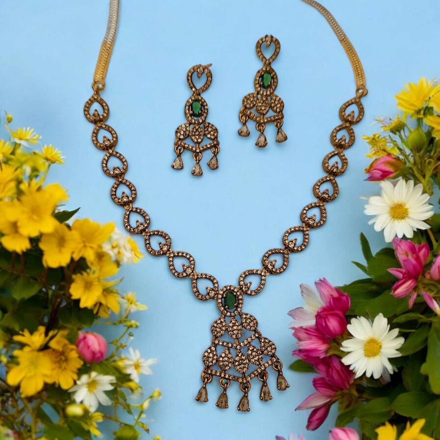 94309-NS Cz Delicate Necklace Mehndi Plating