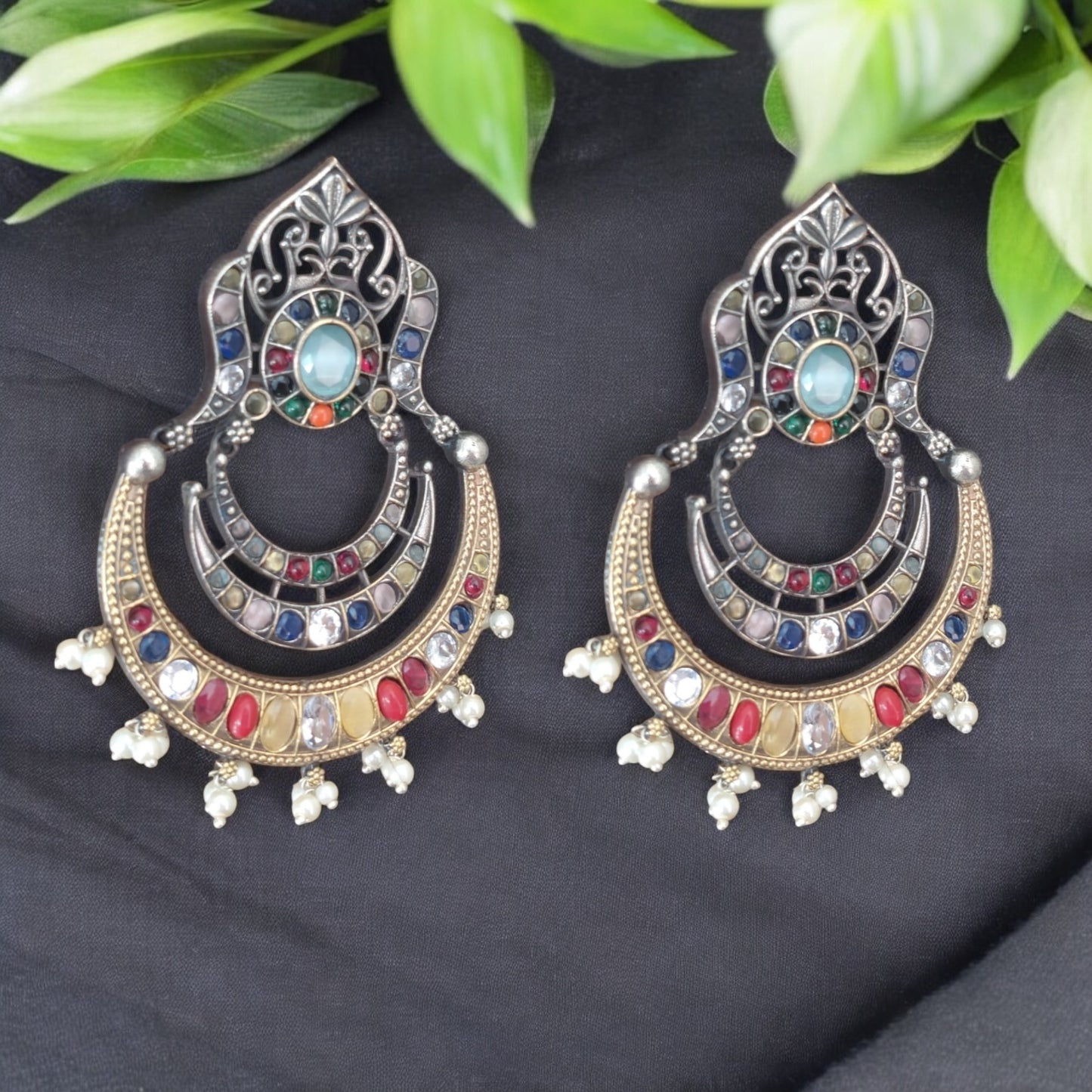 94509-ERO Pretty Precious Fashion Oxidised Silver Stylish Party Wear Earrings for Women and Girls-Multi