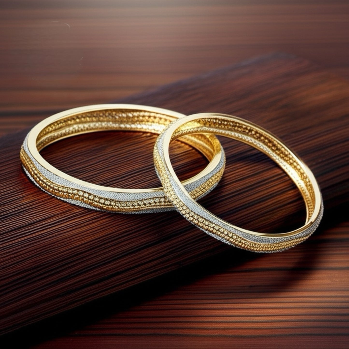 426628 Cz Classic Bangles With 2 Tone Plating-Size 2.4