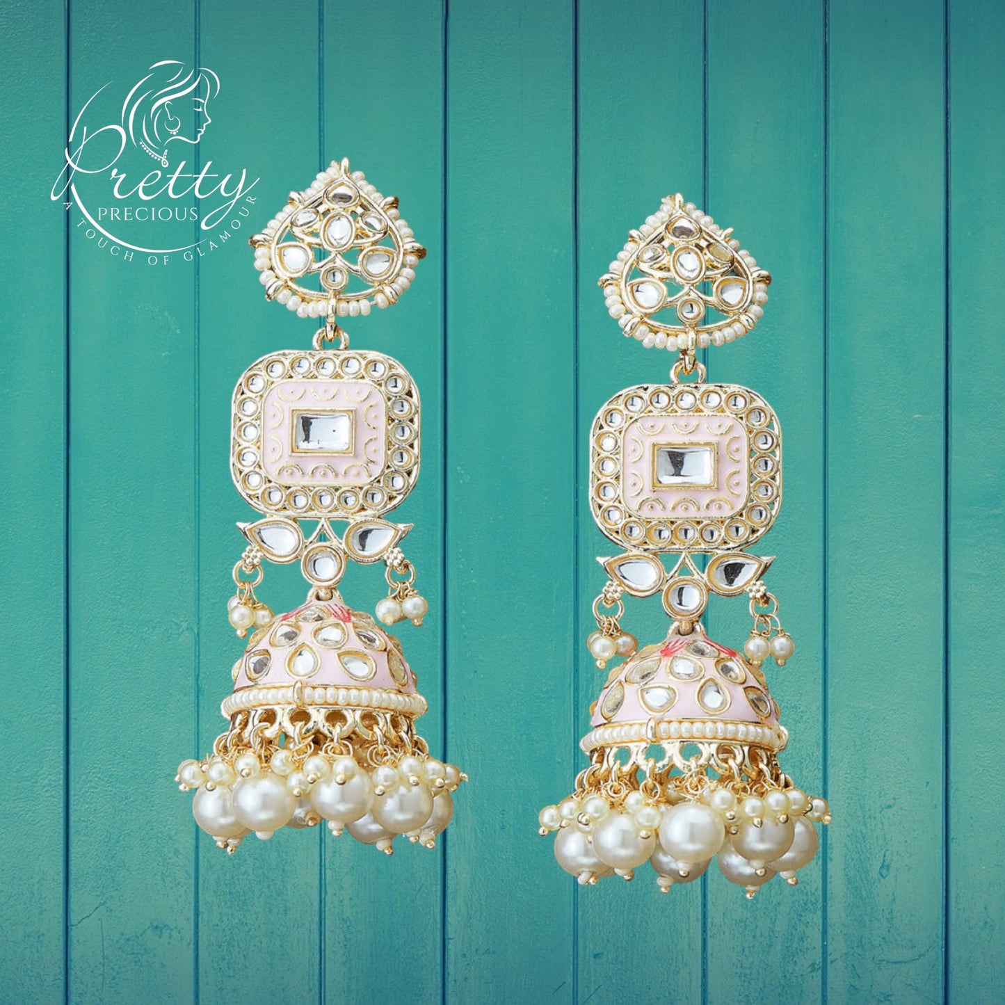 110750 Indo Western Meenakari Earring With Gold Plating-Lightpink