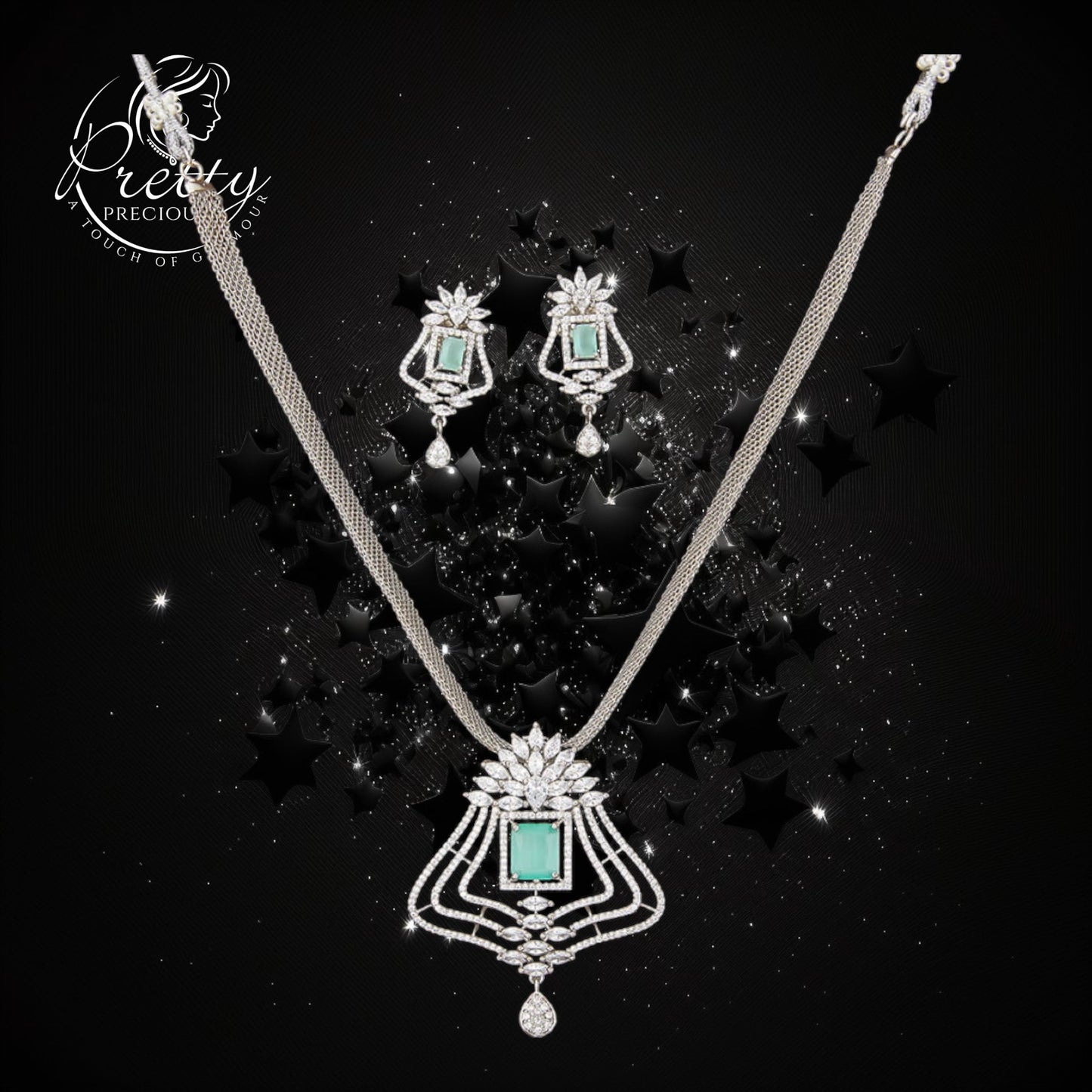 421815 Cz Classic Pendant Set With Rhodium Plating