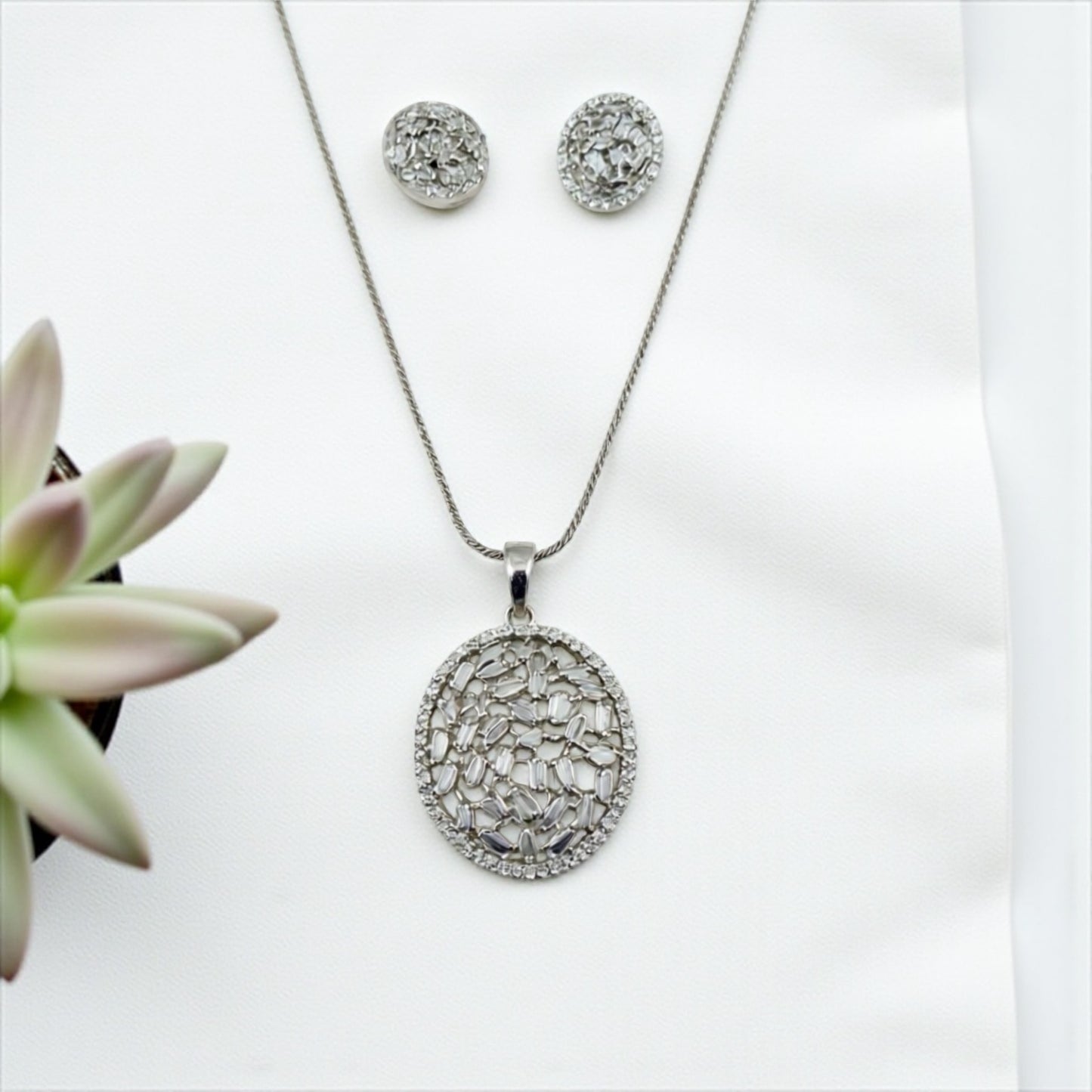 91909-PS-American Diamond Delicate Pendant Set With Gold Plating-Design 2