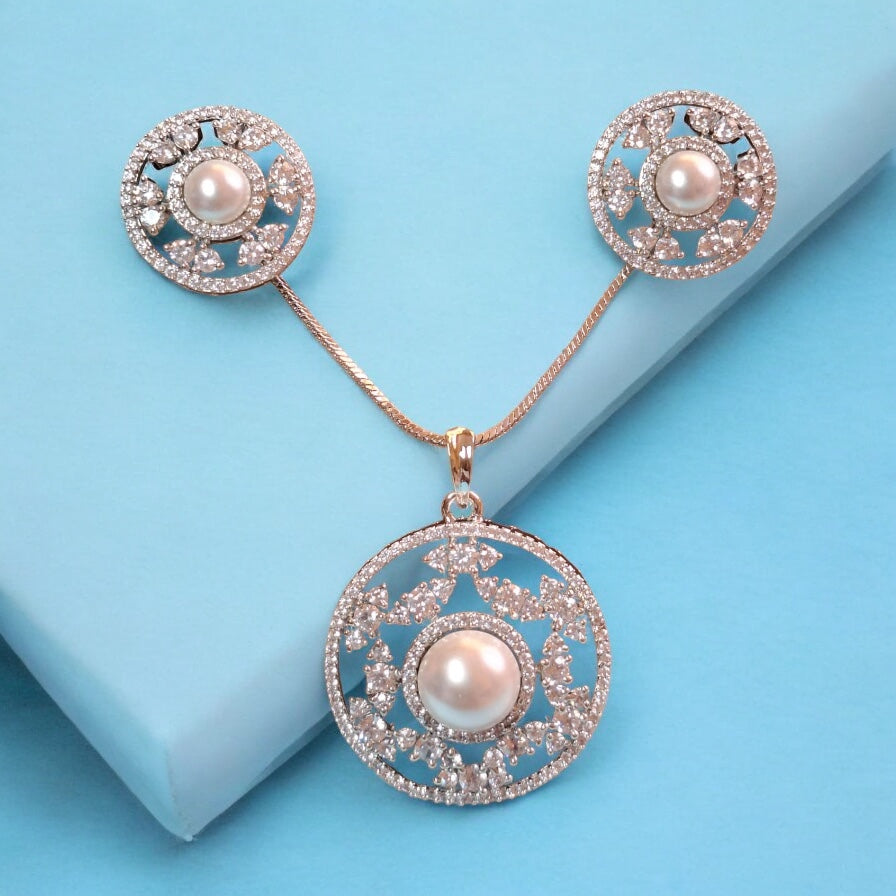 94559-American Diamond Delicate Pendant Set With Rhodium Plating-Moti