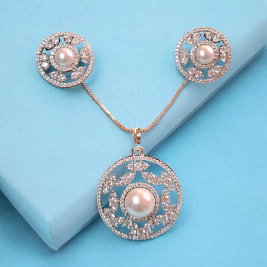 94559-American Diamond Delicate Pendant Set With Rhodium Plating-Moti