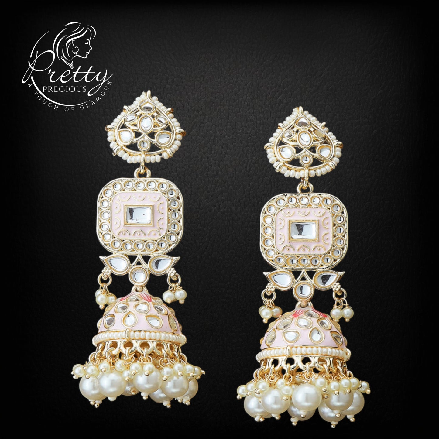 110750 Indo Western Meenakari Earring With Gold Plating-Lightpink