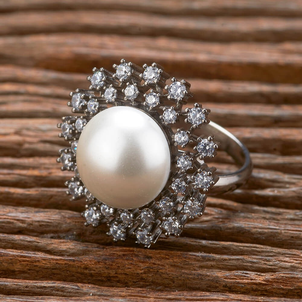 432358 Cubic Zirconia Classic Ring With 2 Tone Black Rhodium Plating-Black