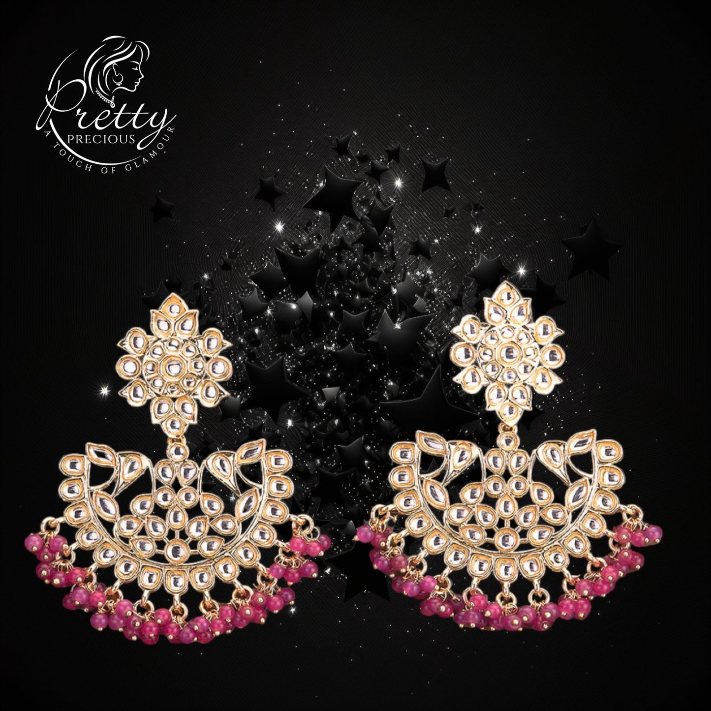 109901 Indo Western Chand Earring With Gold Plating-Purple