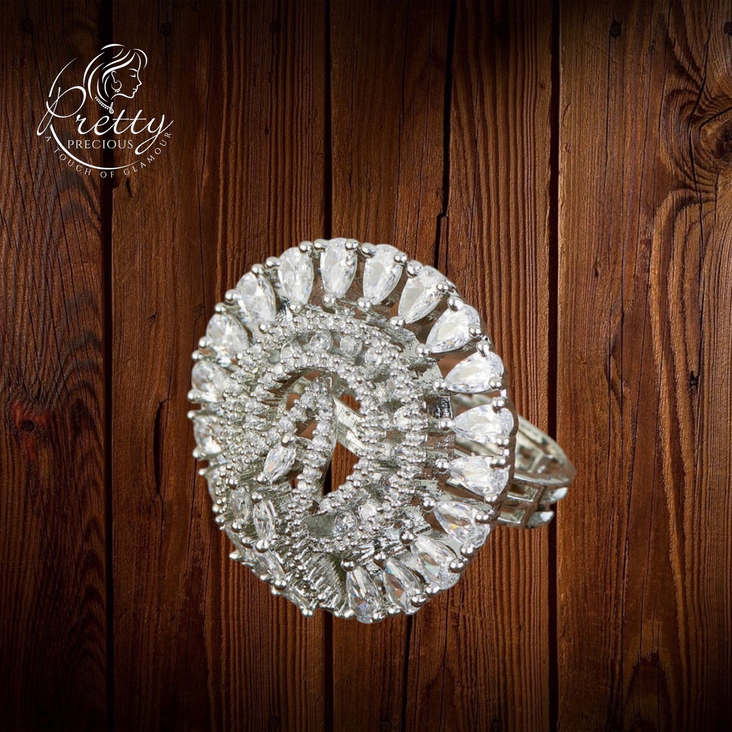 428262 Cz Adjustable Ring With Black 2 Tone Rhodium Plating-Silver