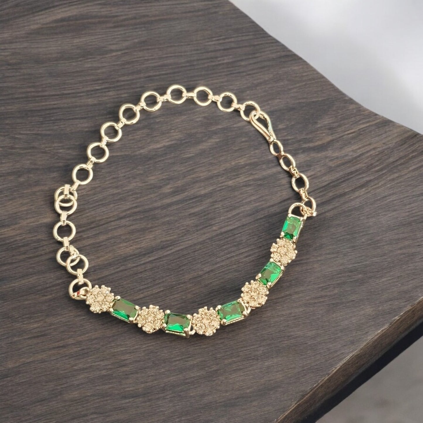 91109-BR Adjustable Bracelet With Rhodium Plating-Green