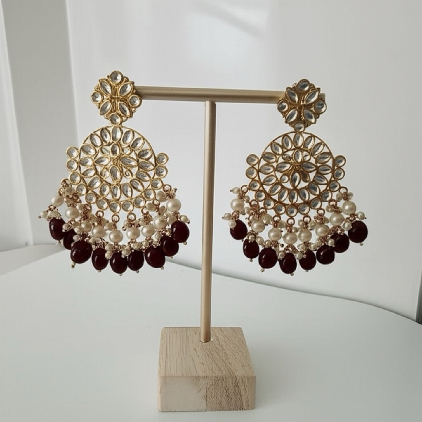 IW-000171-Indo Western (Kundan) Earring-Maroon