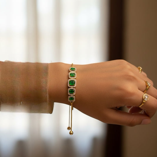 439526 Cubic Zirconia Classic Bracelet With 2 Tone Plating-Green