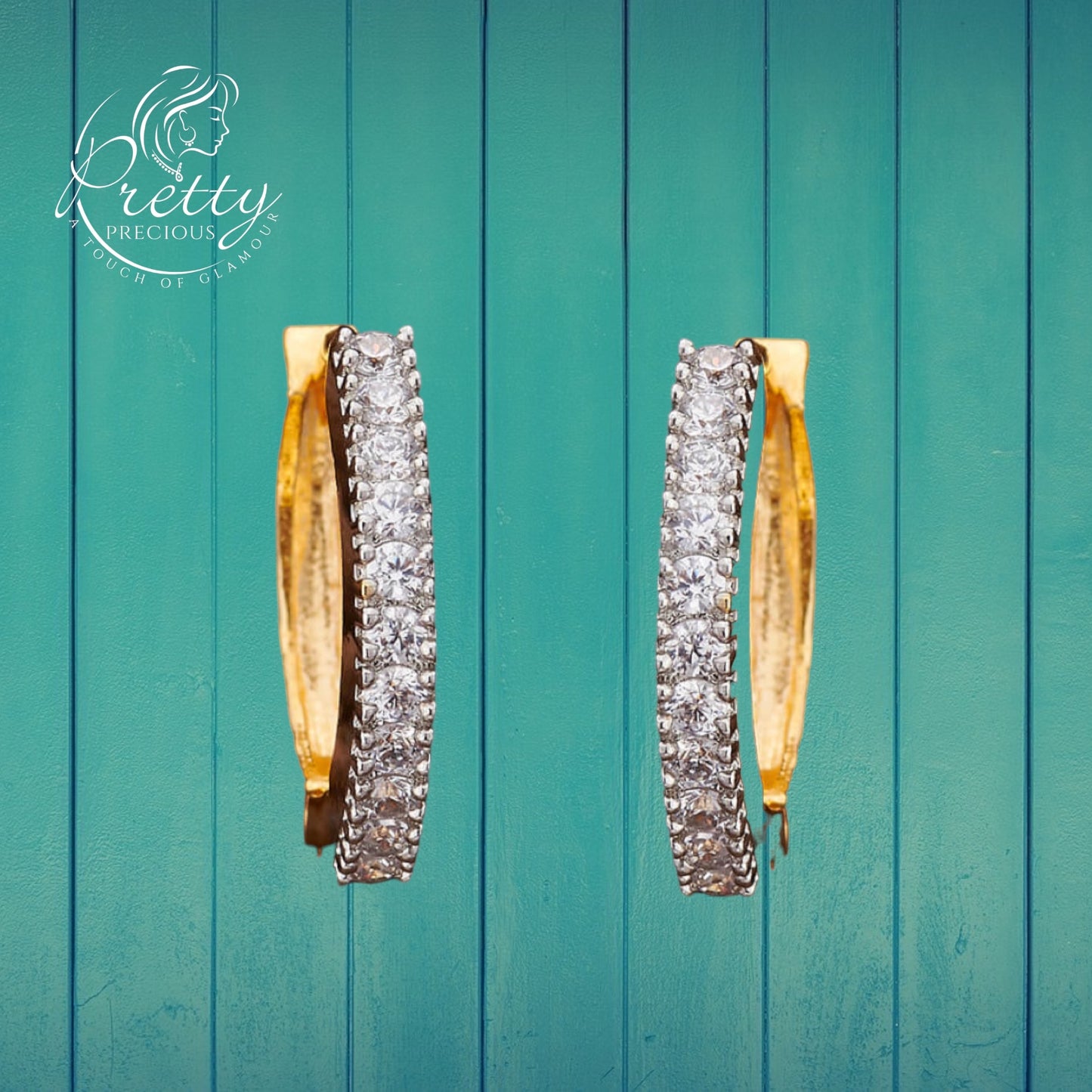 421023 Cz Delicate Earring With 2 Tone Plating