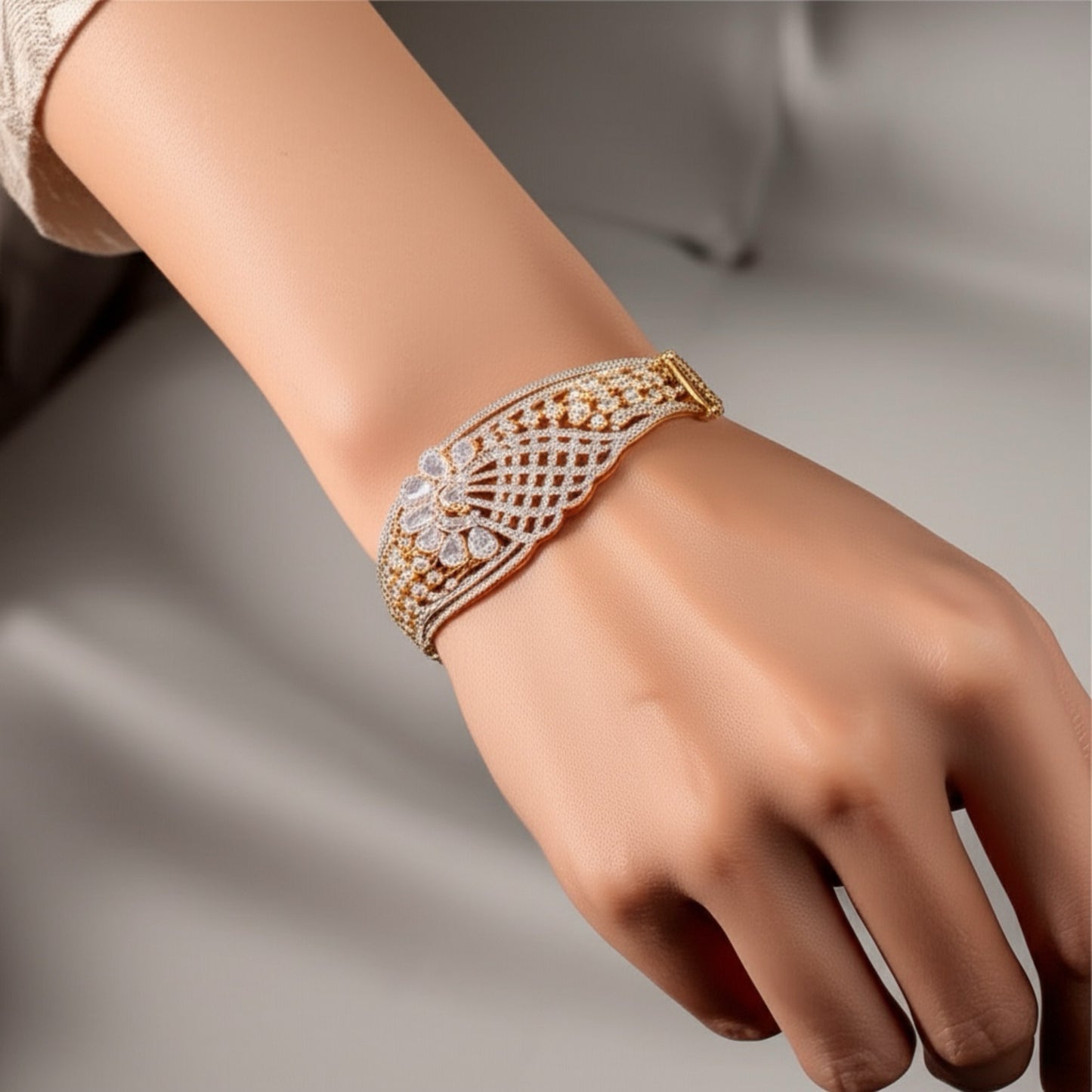 426027 Cubic Zirconia Broad Kada With 2 Tone Plating-White