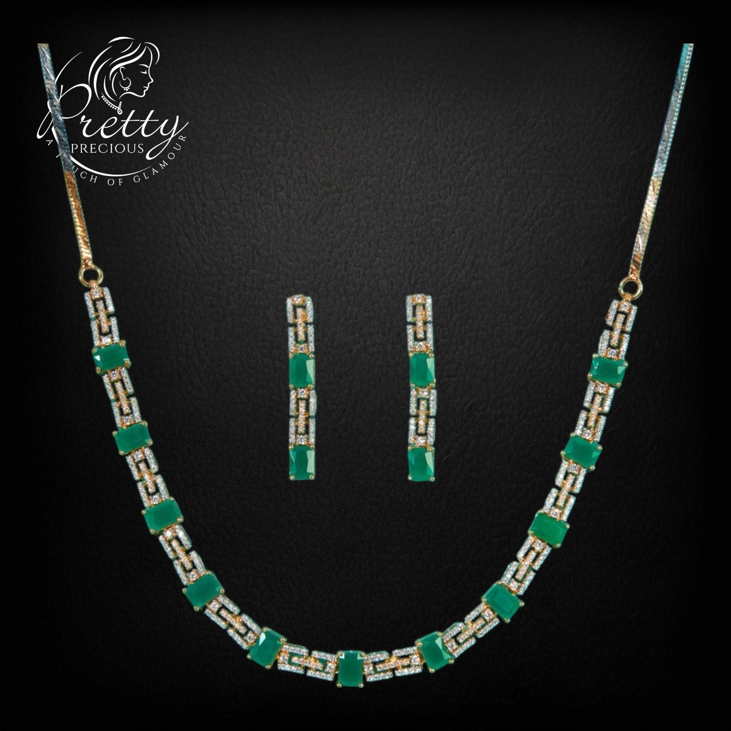 434777 Cz Delicate Necklace Green