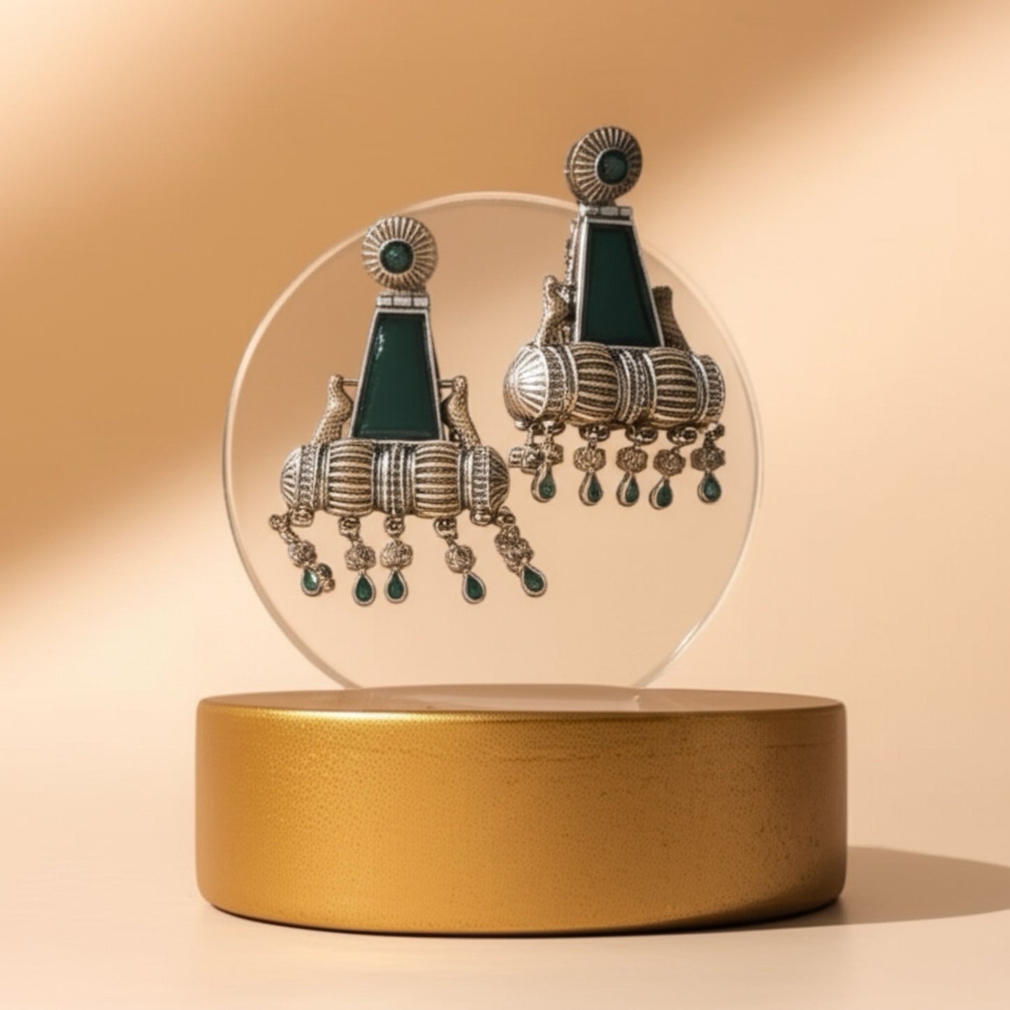 OXE-35425 Pretty Precious Fashion Oxidised Silver Stylish Party Wear Earrings for Women and Girls-Green