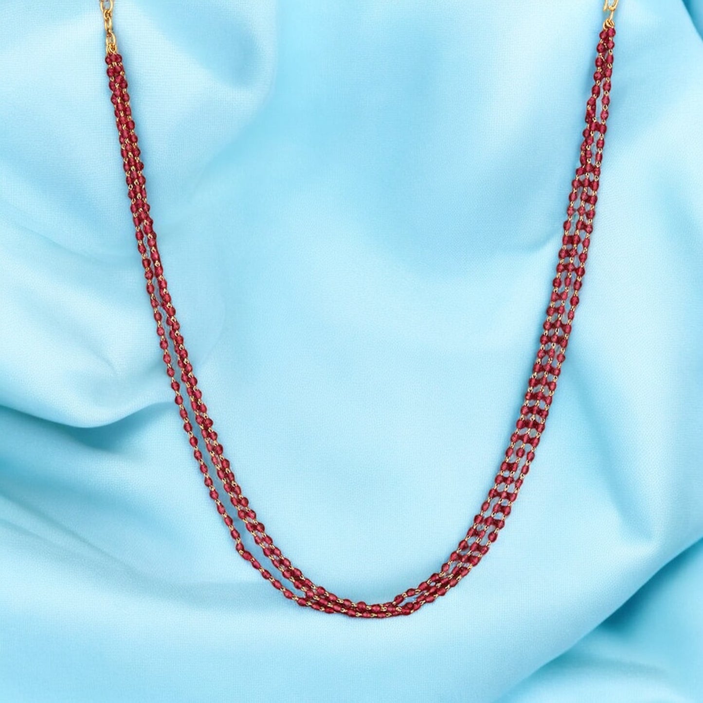 423100 Cz 3 Line Necklace With Gold Plating-Red