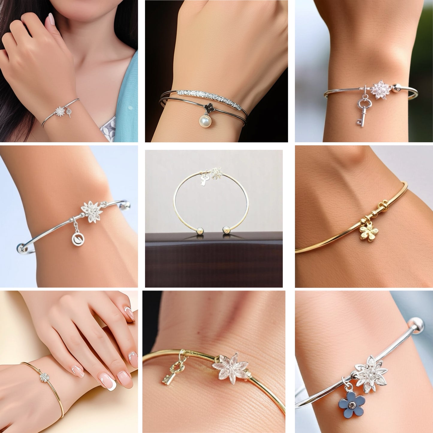 122381-Western Classic Trendy Kada with Rose & Silver Plating