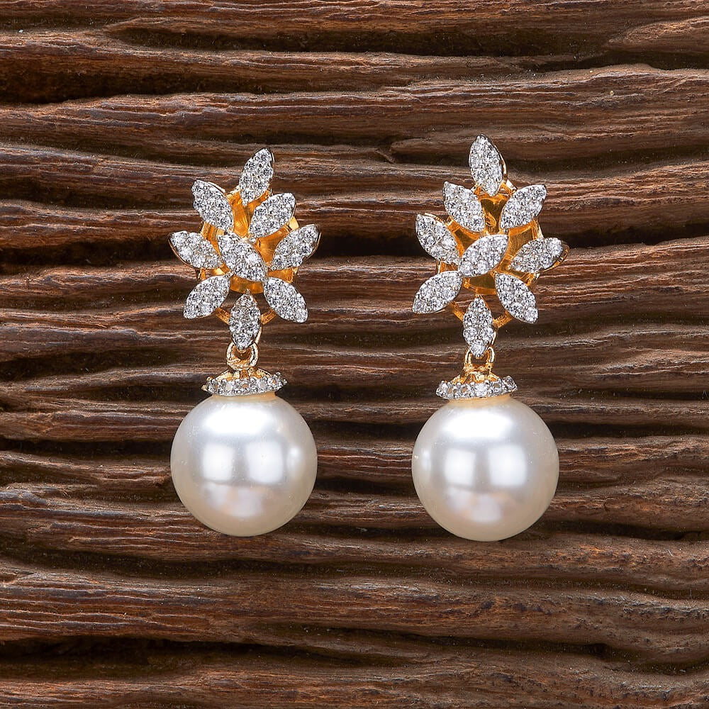 431683 Cz Moti Earring With 2 Tone Rhodium Plating