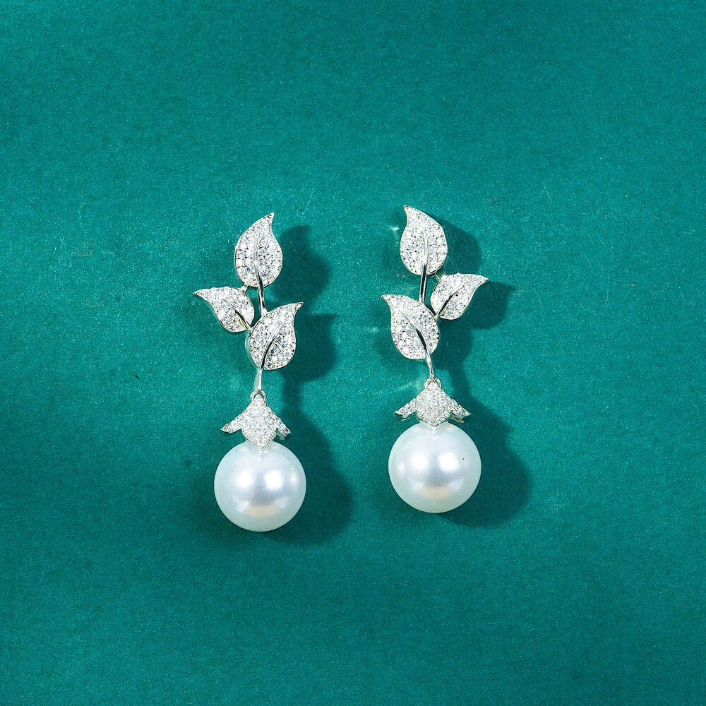 434633 Cz Moti Earring With 2 Tone Rhodium Plating-Silver