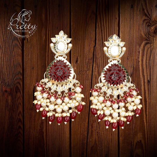 110581 Indo Western Beads Earring With Gold Plating-Maroon